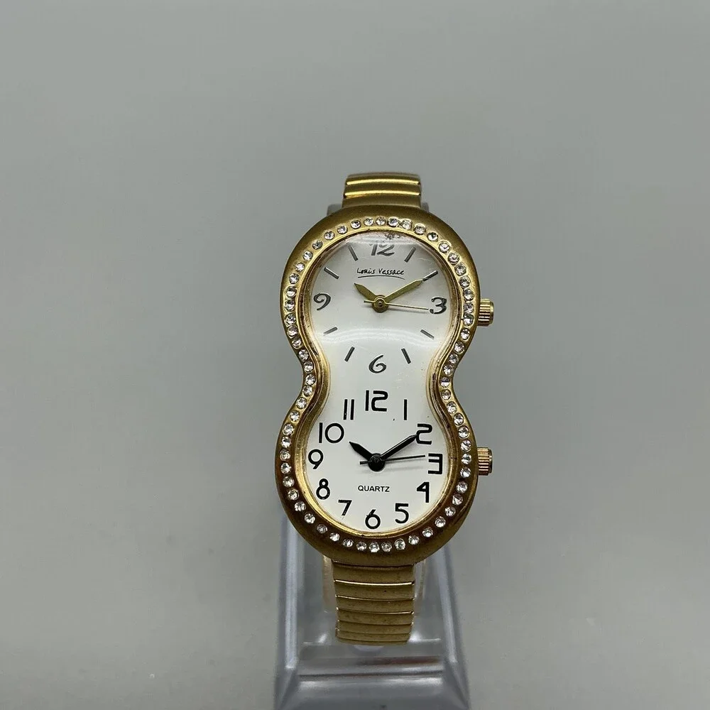 Louis Vessace Womens Watch 25mm Dual Dial Gold Tone Crystal New Battery